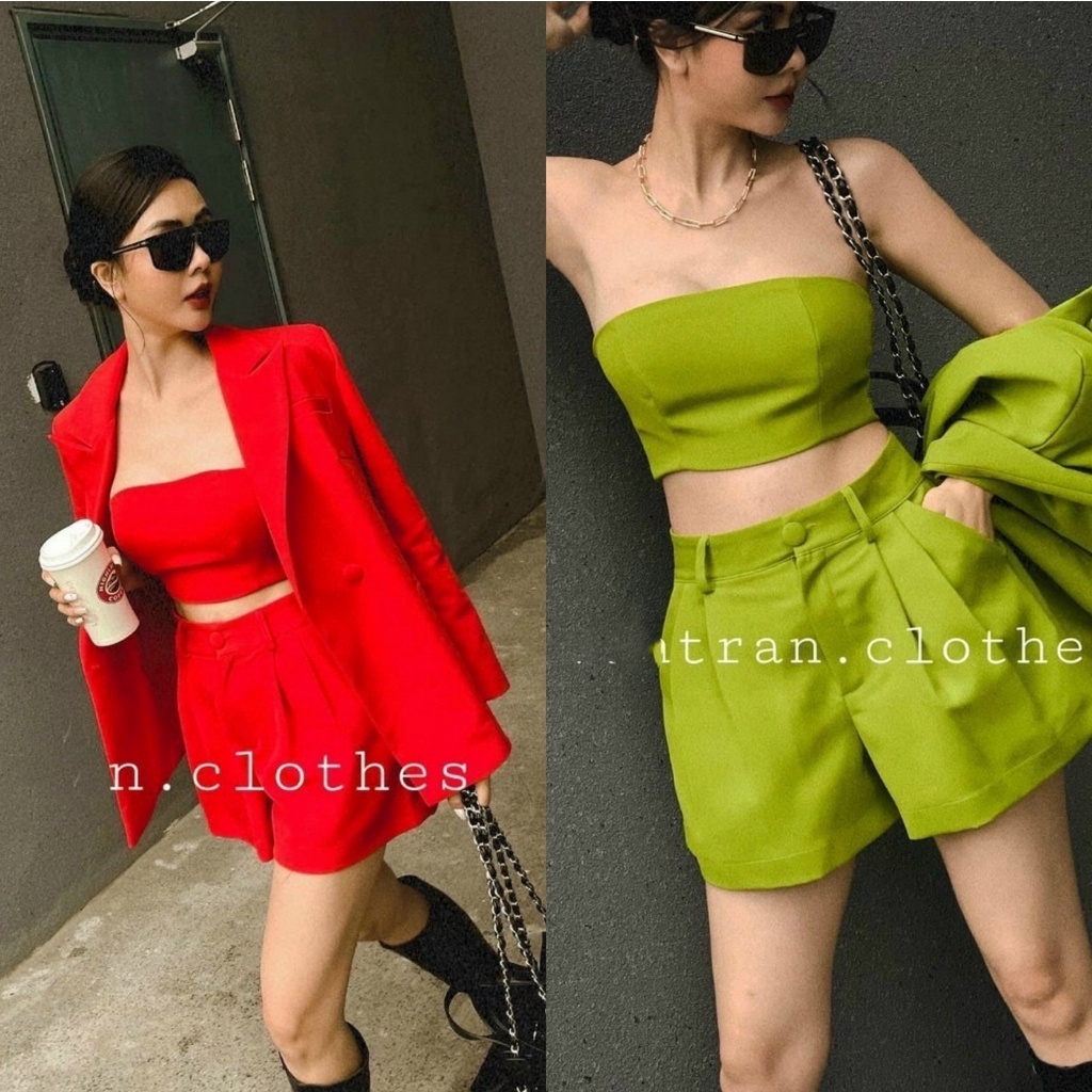 Sét Vets đùi 3 món tay dài kèm áo lót thời trang nữ phong cách