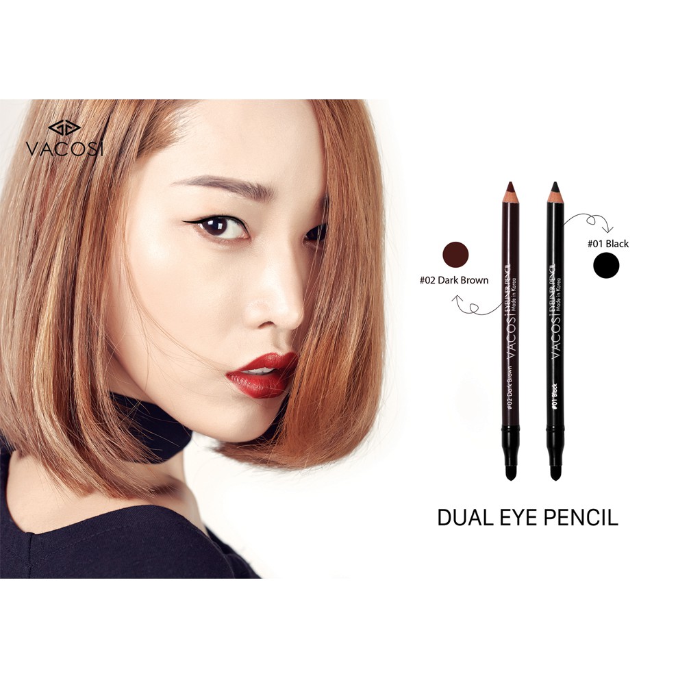 Chì kẻ mắt 2 đầu hiệu Vacosi Eyeline Pencil của Hàn Quốc - Màu đen