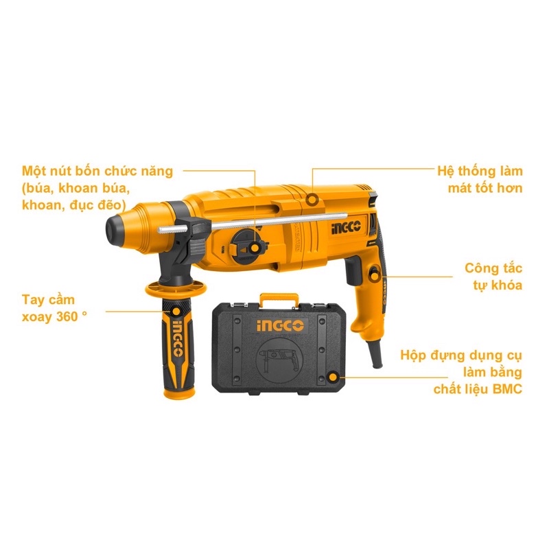 MÁY KHOAN BÊ TÔNG 3 CHỨC NĂNG 800W INGCO RGH9028