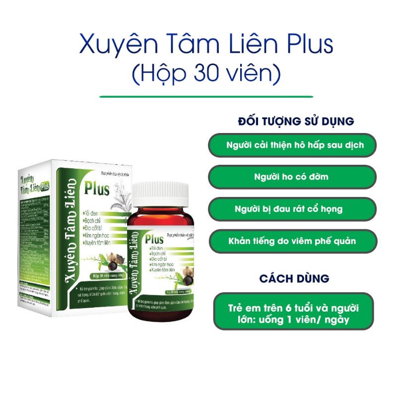 Viên uống xuyên tâm liên  tăng cường sức đề kháng, giảm ho tiêu đờm cải thiện tình trạng về hô hấp