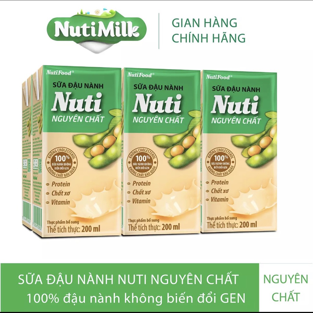 Thùng Sữa Đậu Nành Nuti Nguyên Chất Thùng 36 Hộp 200ml PKPH