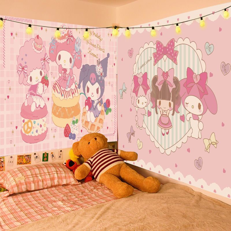 Thảm Treo Tường Trang Trí Phòng Ký Túc Xá In Hoạt Hình Sanrio Melody Cún Tai To Kuromi Hello Kitty