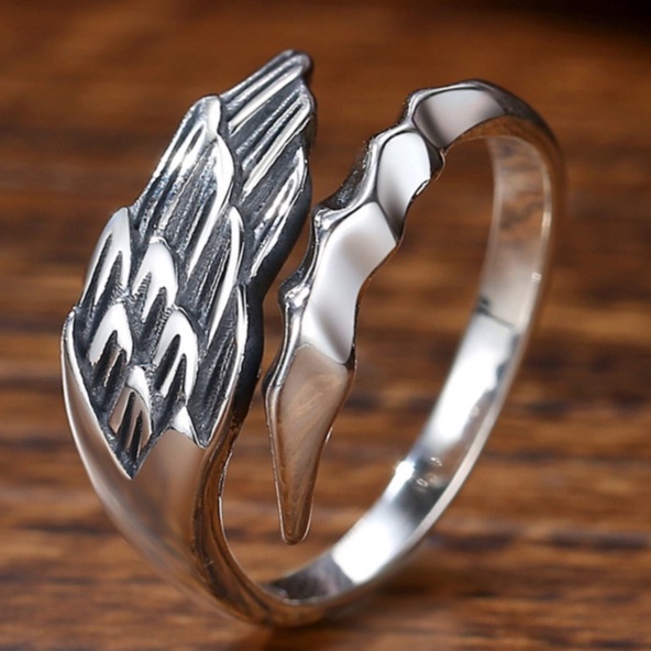 Nhẫn Nam Angel Phong Cách Cá Tính Kuu Clothes Màu Bạc Đẹp Cao Cấp - Nhân Nam Họa tiết Cánh Titan - Nhẫn Angel