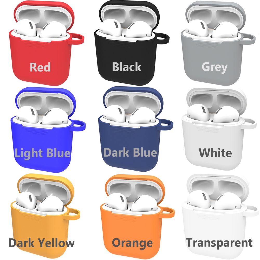 Vỏ silicone chống trơn trượt bảo vệ hộp tai nghe AirPods kèm móc đa năng
