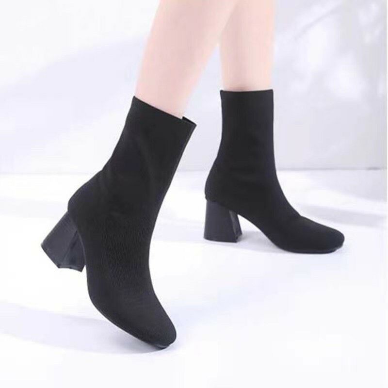 Boots thun len gót sừng vuông mõm thon dễ đi có sz39