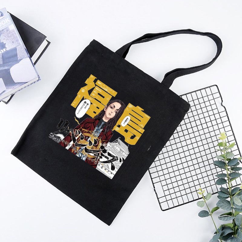 Túi tote vải đen đeo vai in hình nhân vật TOKYO REVENGERS  tiện lợi thời trang anime chibi