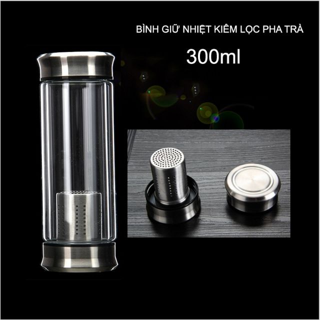 Bình pha trà giữ nhiệt bằng thủy tinh 2 lớp và inox304 cao cấp 420ml