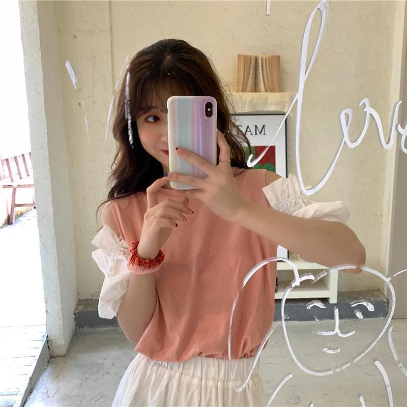 Áo Kiểu Chiffon Tay Ngắn Hở Vai Dáng Rộng Thời Trang Cho Nữ