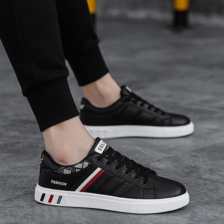 Giày thể thao Sneaker nam HUTA GS042 màu đen đế bằng chống trượt, da tổng hợp cao cấp