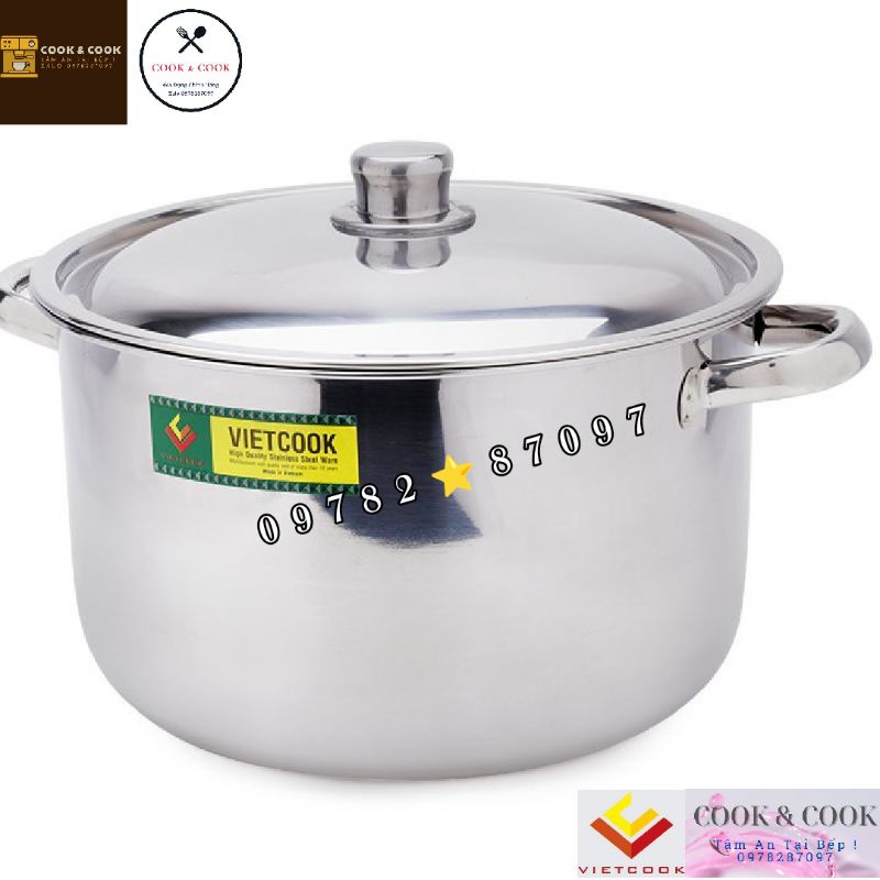 [Chính Hãng] Nồi inox Vietcook đáy đun từ đủ size 14, 16, 18, 20, 22, 24, 26, 28 cm, 30 cm, 32 cm nồi luộc gà