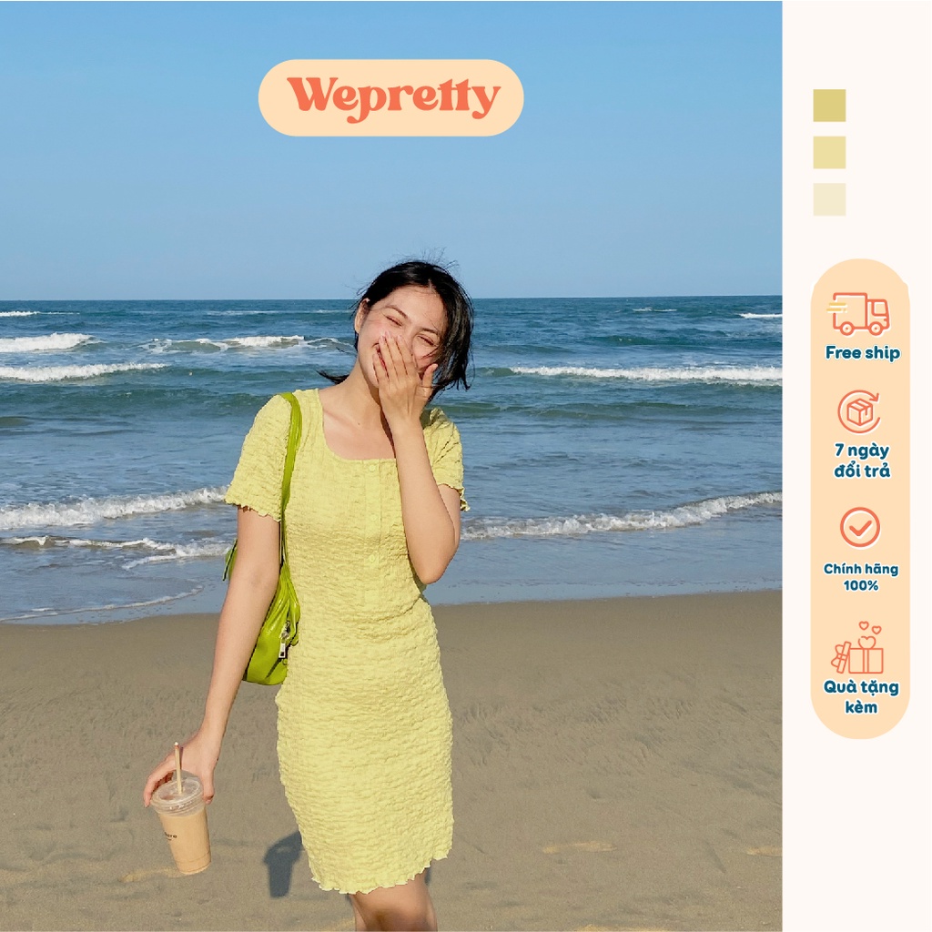 Váy suông body tôn dáng màu xanh bơ chất liệu thun xốp mềm mịn mặc đi biển Wepretty clothes