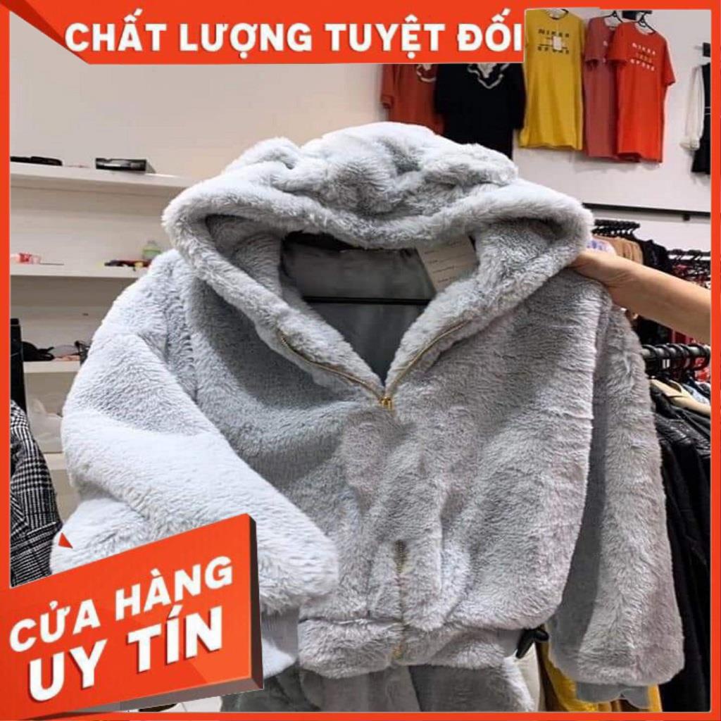 Áo khoác lông tai gấu ( kèm ảnh thật-màu xám | BigBuy360 - bigbuy360.vn