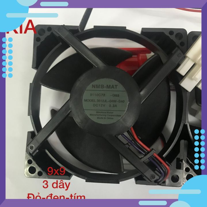 Quạt tủ lạnh DC 12v 0.3A -3 dây ( Đen đỏ tím ) - 3 cánh 9x9cm ( Dùng cho tủ lạnh)