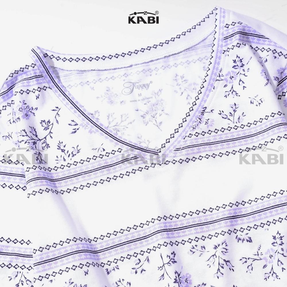 Áo thun tay ngắn nữ KABI áo cotton co giãn cổ tim cổ chữ v họa tiết bông thoáng mát - FA0238