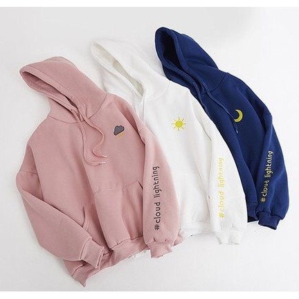 Áo Hoodie Nón Chui Trùm Đầu Nữ Chất Vải Nỉ Poly Unisex Nam Nữ Thời Tiết Mây Trăng Trời WAH010NOHP