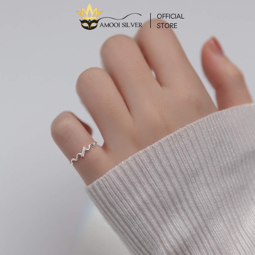 Nhẫn bạc S925 xoắn nạm đá thanh mãnh mang ngón út - Amooi Silver AN99