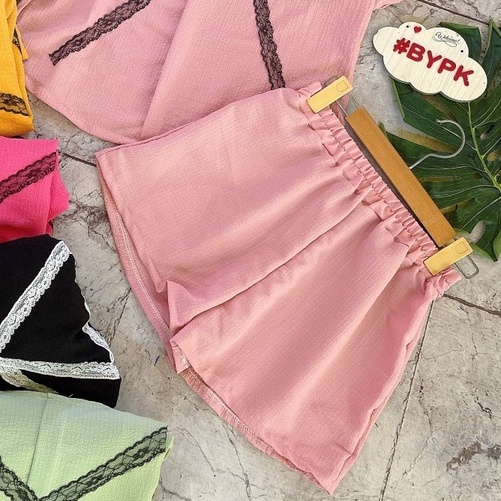 Bộ ngủ màu hồng phấn dễ thương, bôn ngủ ngắn cho nữ, đô ngủ nơ cute T-FASHION 24H PN4