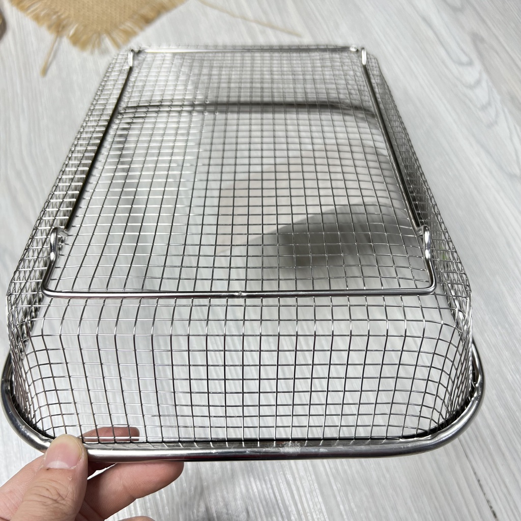 Rổ lưới hình chữ nhật đựng thức ăn chiên inox 304 sáng bóng cao cấp Tiện Lợi
