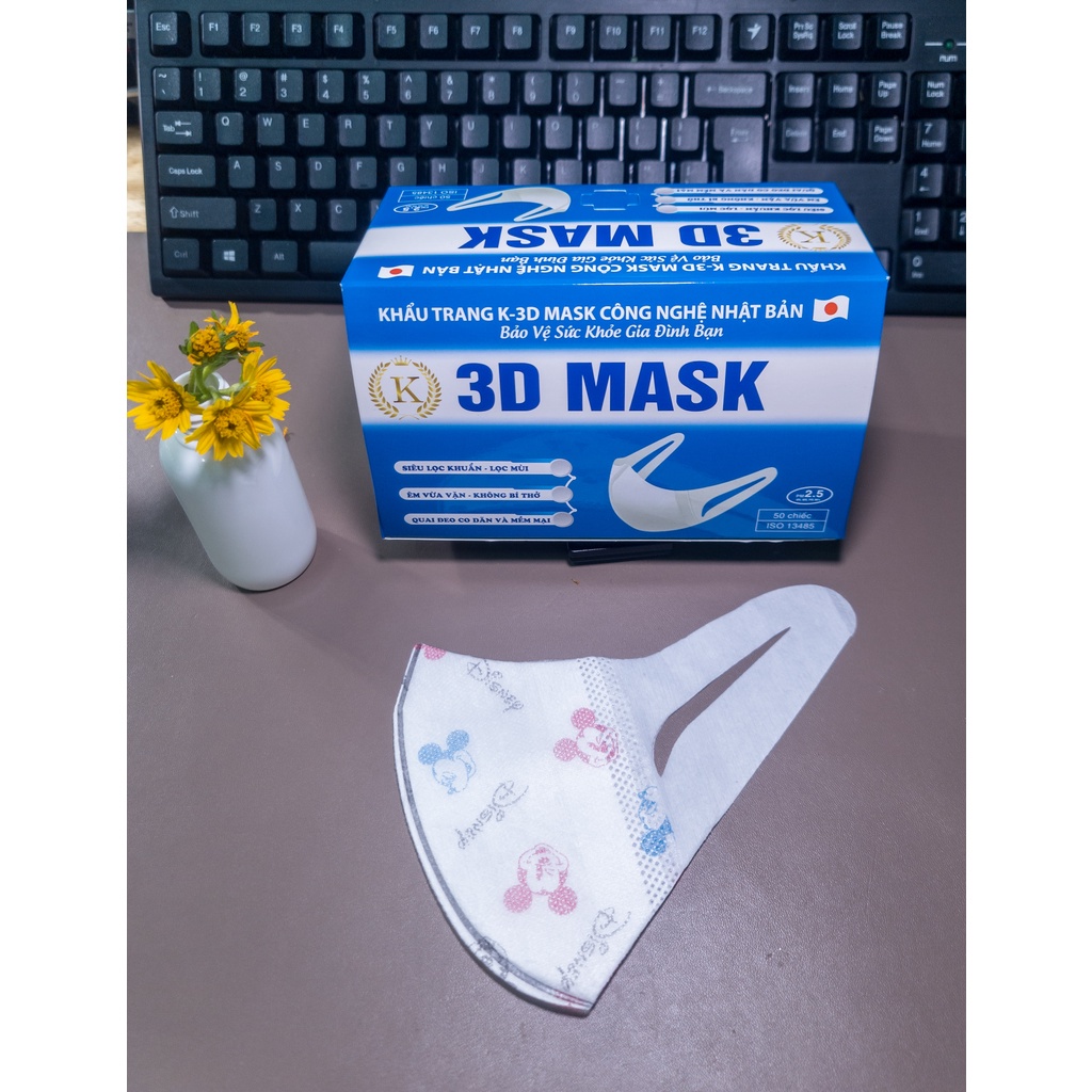 Hộp 50 cái Khẩu trang K 3D MASK kháng khuẩn CÔNG NGHỆ NHẬT, có logo tem niêm phong, đạt chuẩn kiểm định