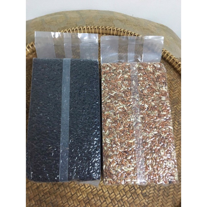 Combo 2 loại gạo lức dẻo Tôm Vàng, gạo lứt đỏ Điện Biên và gạo lứt tím than 1kg/gói