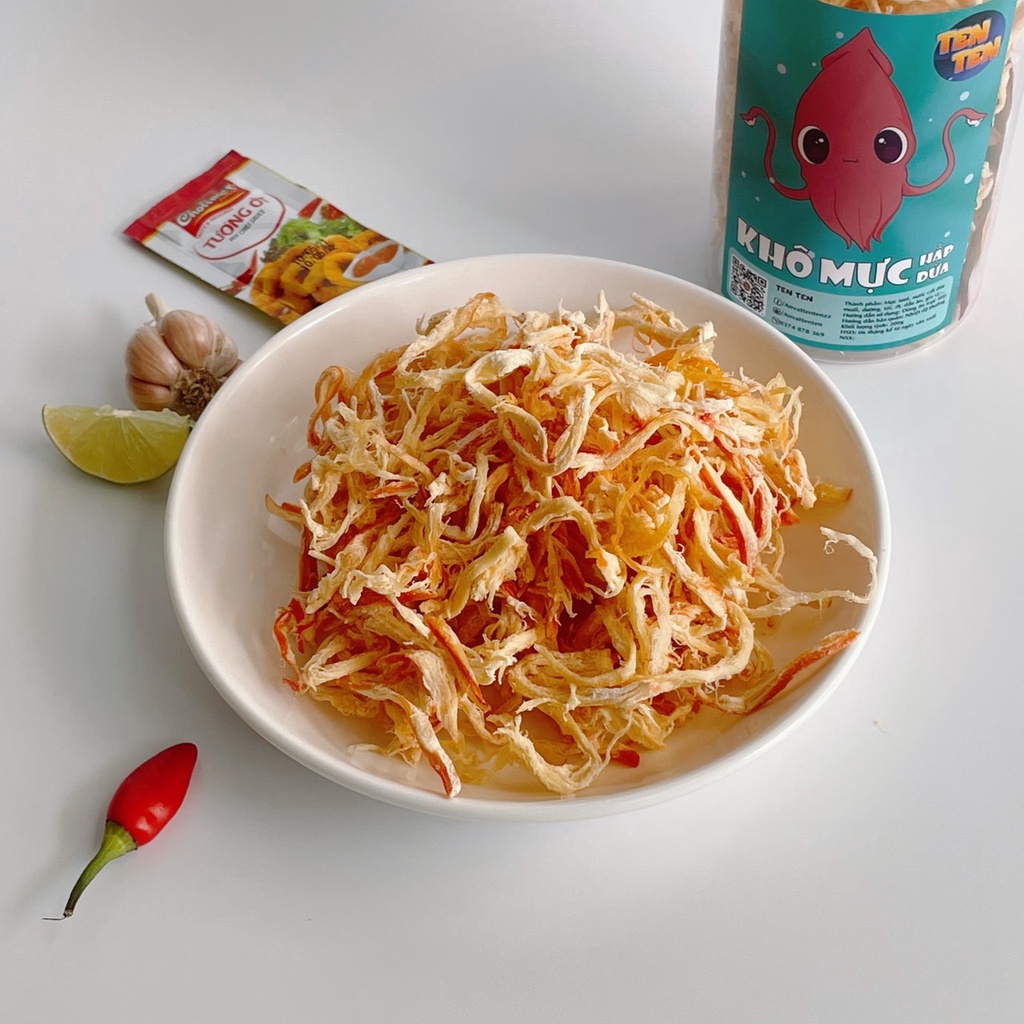 Khô mực xé sợi hấp nước dừa Lê Hải 200g mềm dai đồ ăn vặt Sài Gòn vừa ngon vừa rẻ