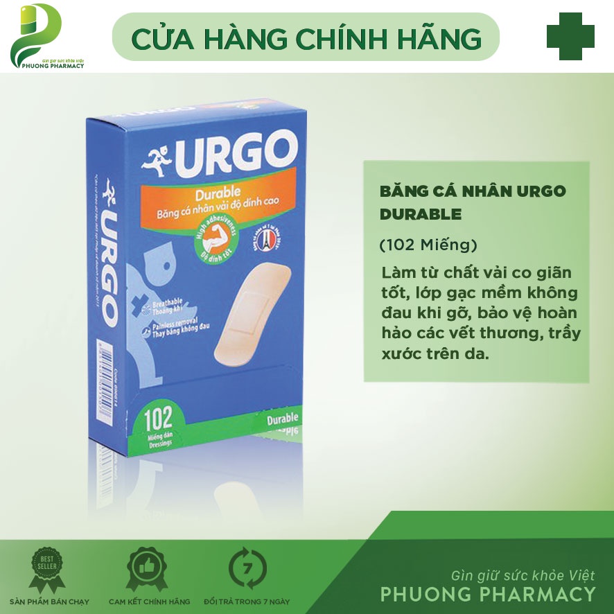 Băng cá nhân Urgo Durable, băng cá nhân nhỏ gọn tiện lợi bảo vệ vùng da tổn thương