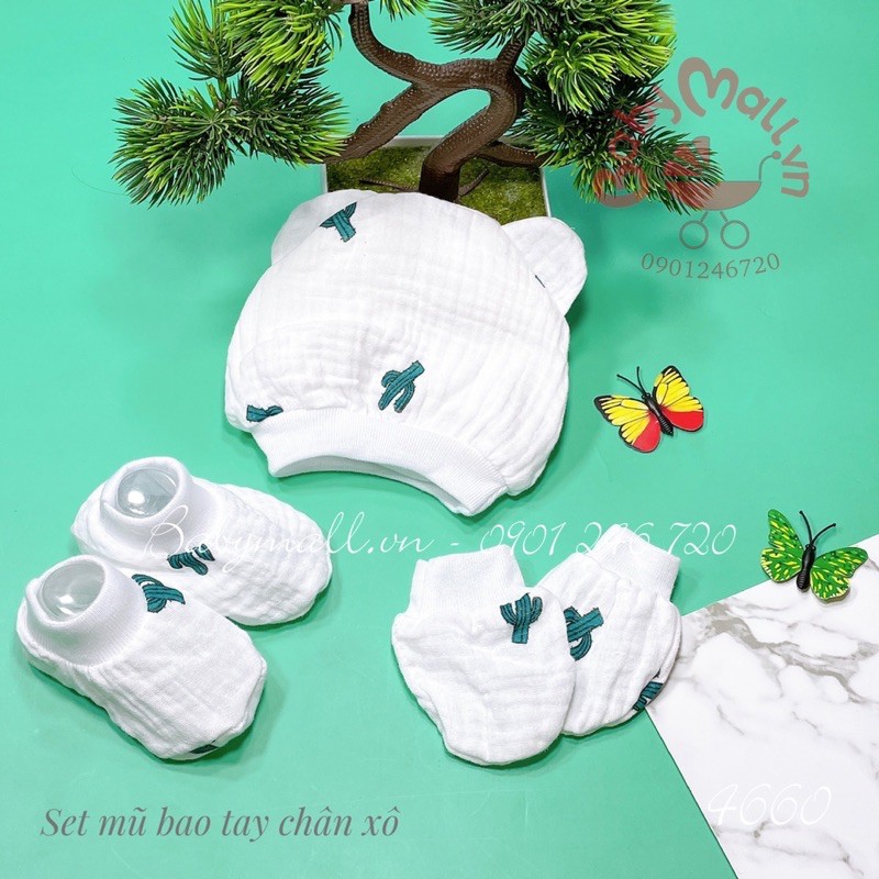 Set nón + bao tay chân vải xô túi lưới 4660