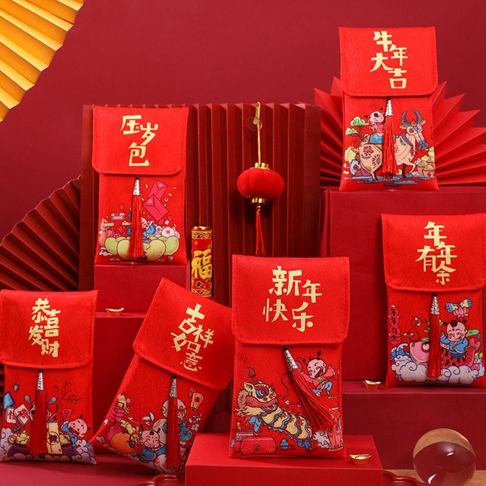 Bao Lì Xì Đỏ Thêu Họa Tiết Phong Cách Trung Hoa Cho Năm Mới