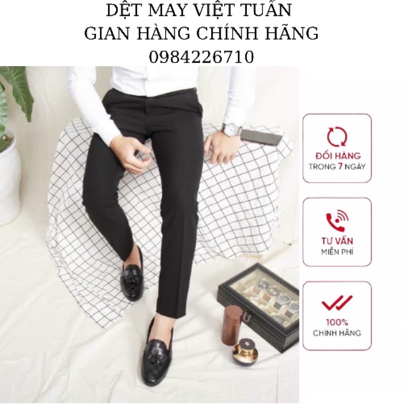Quần Âu Nam Body dãn Việt Tuấn màu đen chất kaki dãn 4 chiều