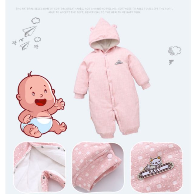 Áo liền quần bông ấm cho trẻ sơ sinh