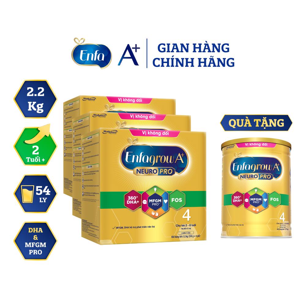 Bộ 3 Sữa Bột Enfagrow A+ Neuropro 4 - DHA & MFGM vị không đổi - 2.2kg/hộp