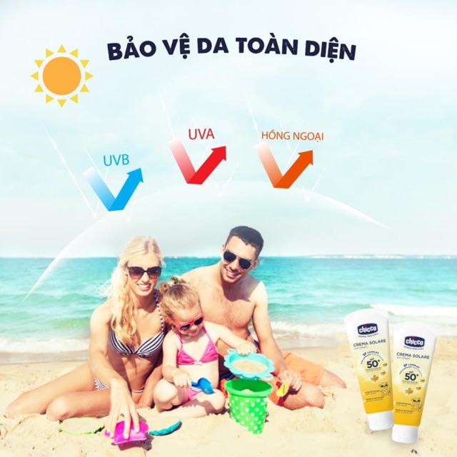 Kem chống nắng cho bé CHICCO SPF 50+ 75ml, kem chống nắng dưỡng da cấp ẩm - Monnie Kids