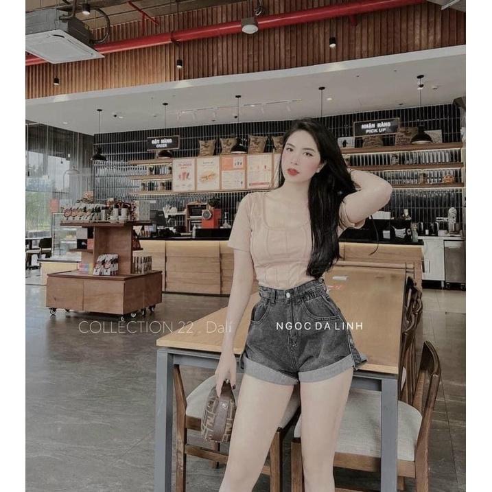 Quần short jean gấp gấu khuy sườn siêu hót