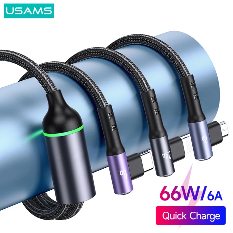 Usams Dây Cáp Sạc Nhanh USB Type C 3 Trong 1 66W 1.2M Cho Laptop / Điện Thoại / Máy Tính Bảng