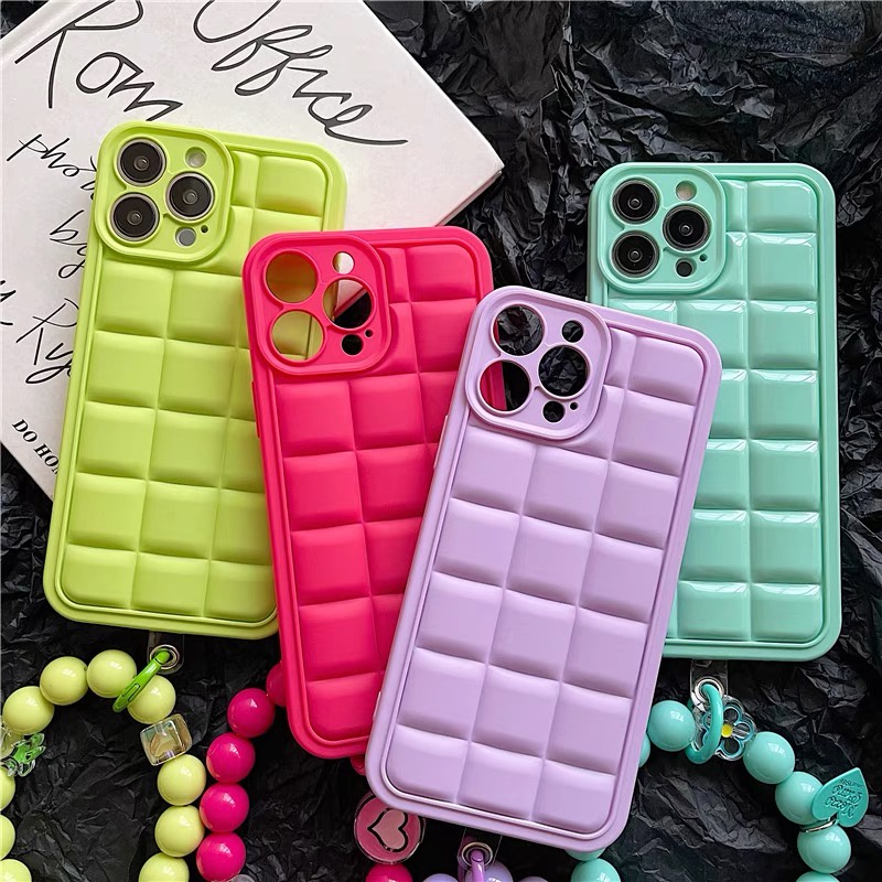 Ốp Điện Thoại IMD Hình Vuông Họa Tiết Kẻ Ô 3D Màu Xanh Bạc Hà / Xanh Lá / Đỏ Cho iphone 13 pro max 12 pro max 11 pro max XS max XR X XS
