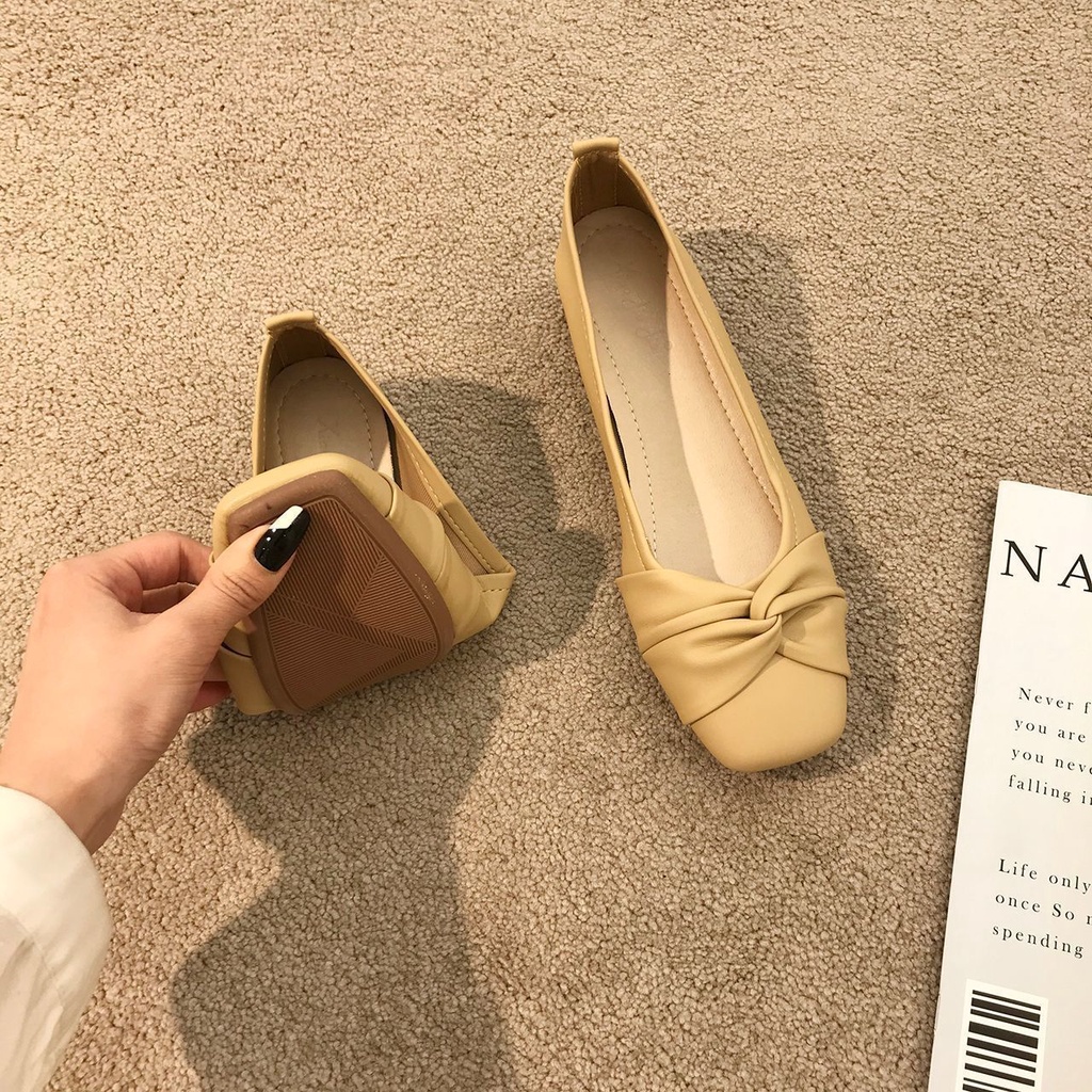 Giày Búp Bê Da Mềm Gót Thấp Mũi Vuông Thời Trang Mùa Xuân Thanh Lịch Dành Cho Nữ 2022