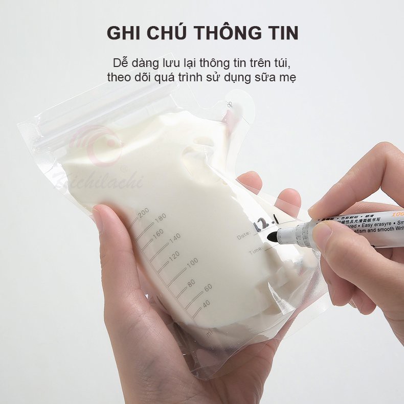 Túi trữ sữa MamiCare 250ml, KICHI (TẶNG 1 Bút  dạ dầu ghi thông tin), chất liệu an toàn, vòi rót tiện dụng,- Soleil shop