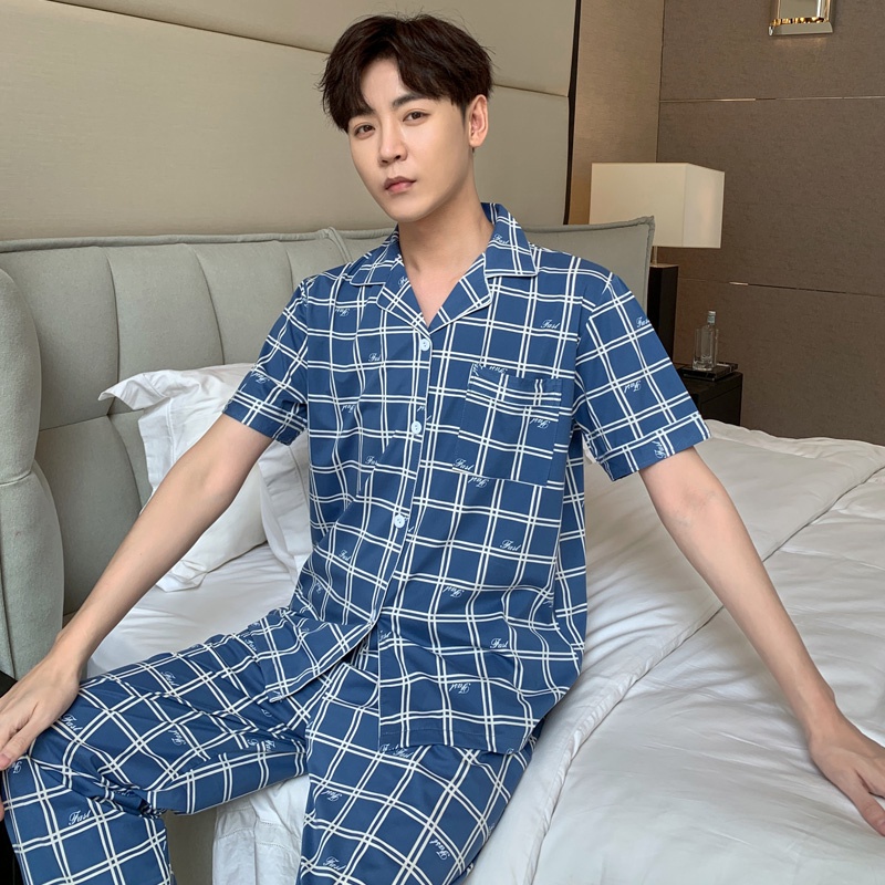 Bộ Đồ Ngủ Tay Ngắn Chất Liệu Cotton Thời Trang Hàn Quốc Cho Nam