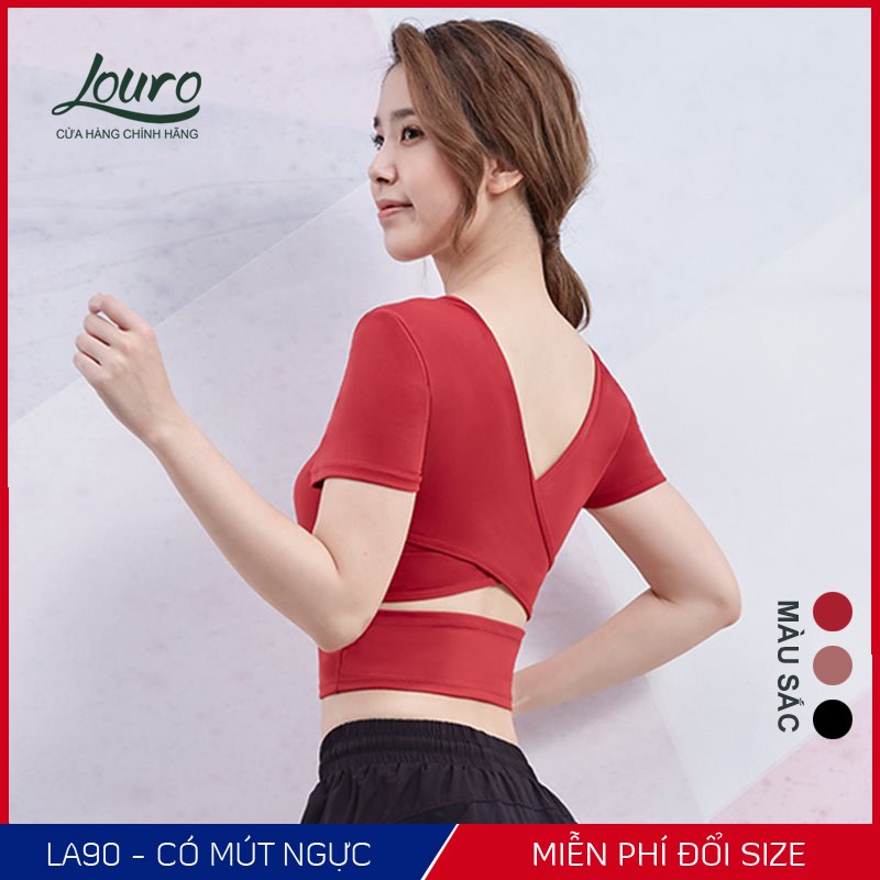 Áo tập gym, yoga nữ Louro kiểu áo croptop body cổ tim chéo lưng, hợp tập thể thao, zumba, yoga, gym, vải co giãn -FA90