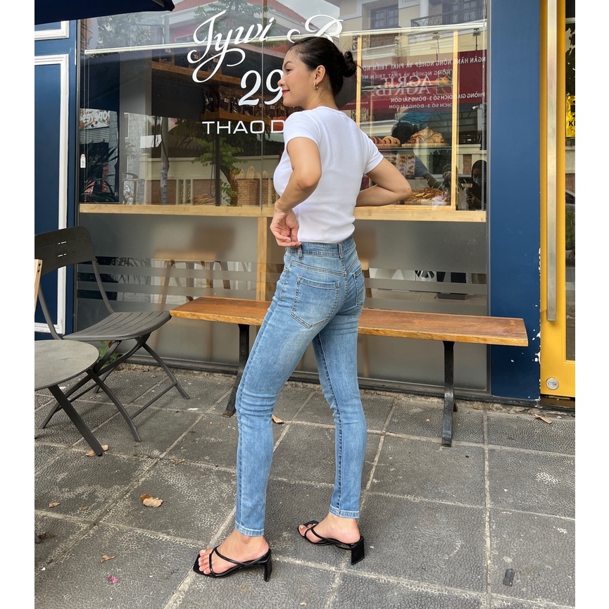 Quần Jeans Lưng Cao Ôm Dáng Nữ - Skinny Aqua Blue - Hashtagem ( Mã SJ-02B)