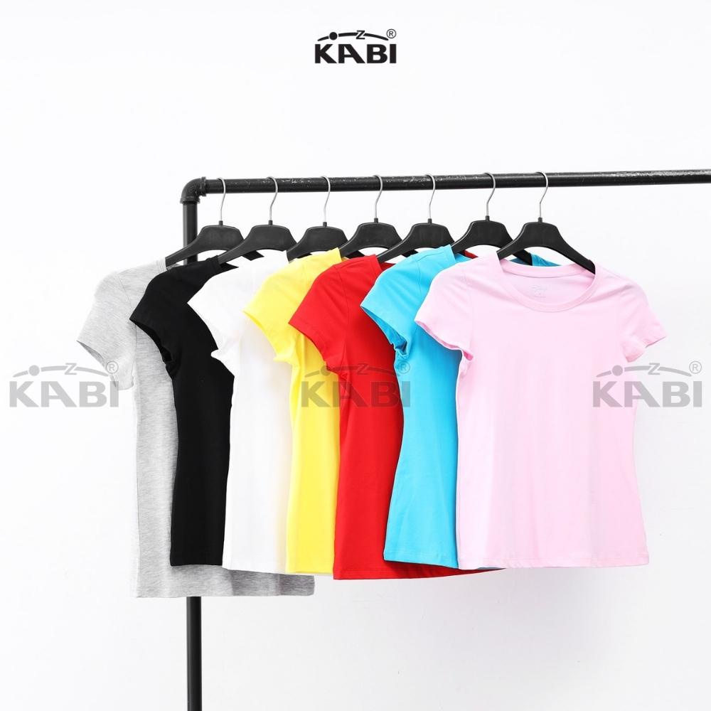 [Mã FAMARAL1 giảm 10K đơn 50K] Áo thun tay ngắn nữ KABI áo thun cotton cổ tròn màu trơn form dáng ôm thoáng mát