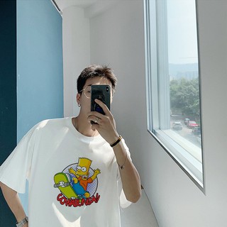 Áo thun tay lỡ BART trượt ván, áo phông unisex basic trắng