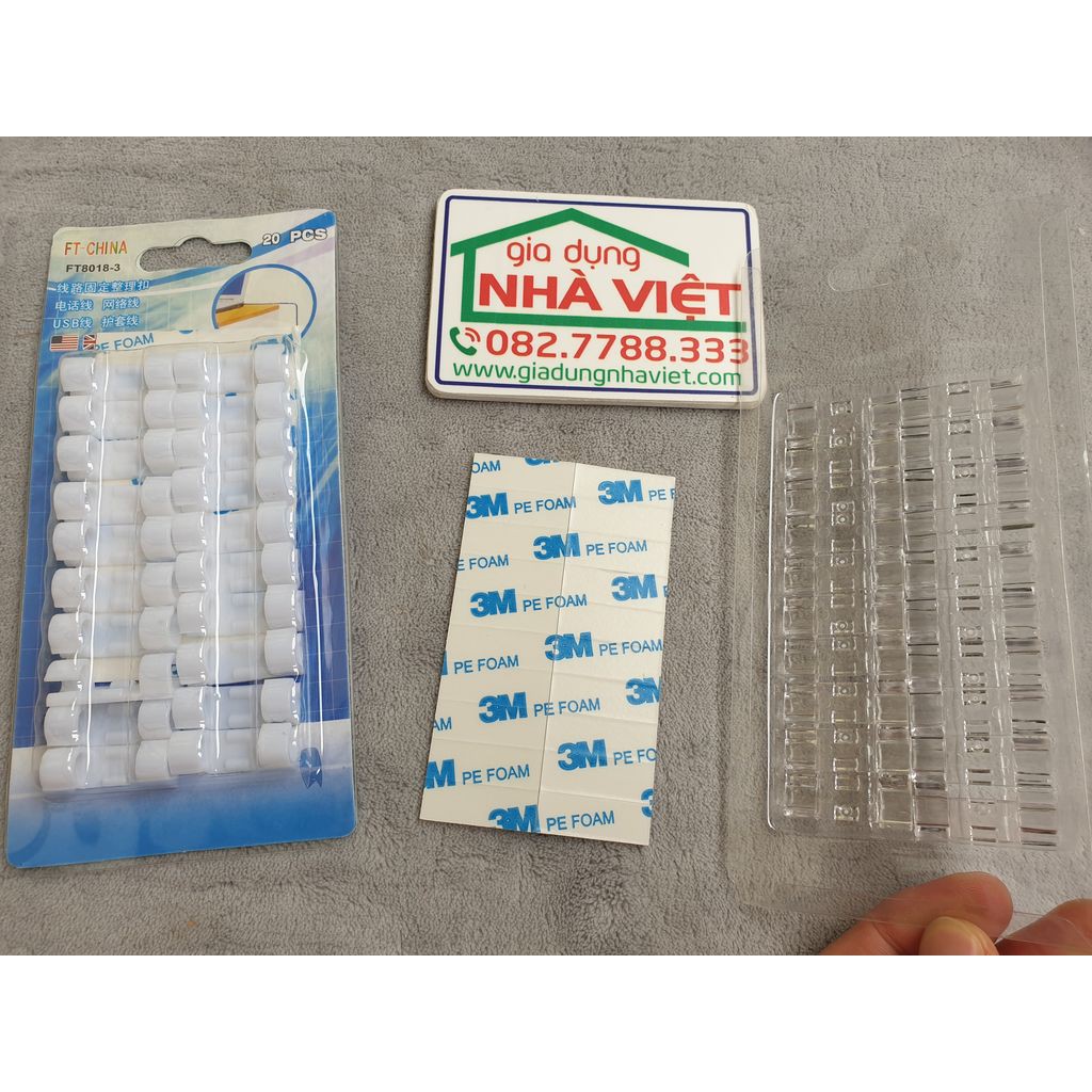 Bộ đai nẹp cố định dây điện dán tường trong suốt đường kính 7mm và 10mm