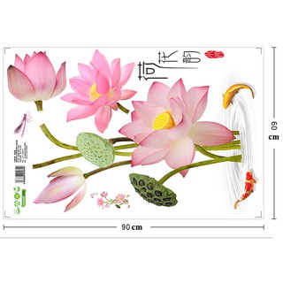 Decal dán tường Hoa sen hồng mới 3D 02( kích thước 50 x 130 cm)
