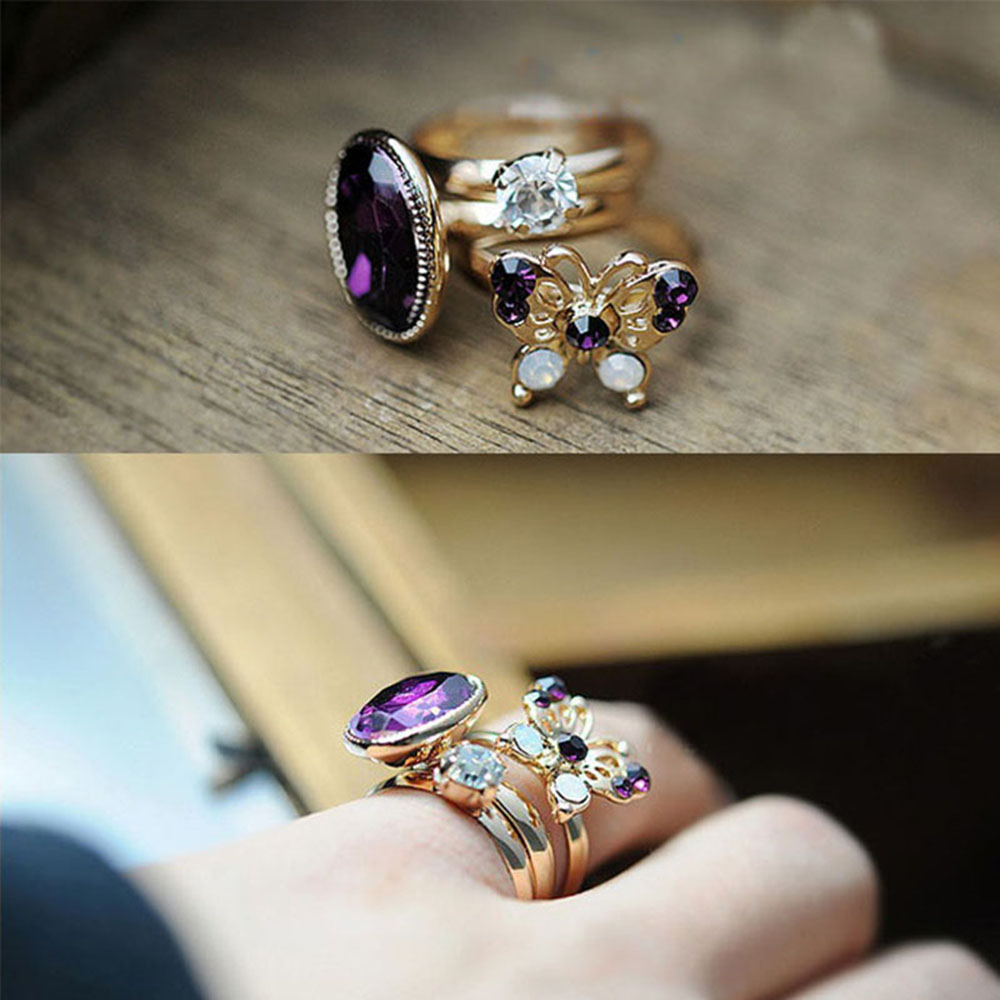 BUTTERFLY Bộ 3 Nhẫn Đeo Đốt Ngón Tay Nhiều Màu Sắc