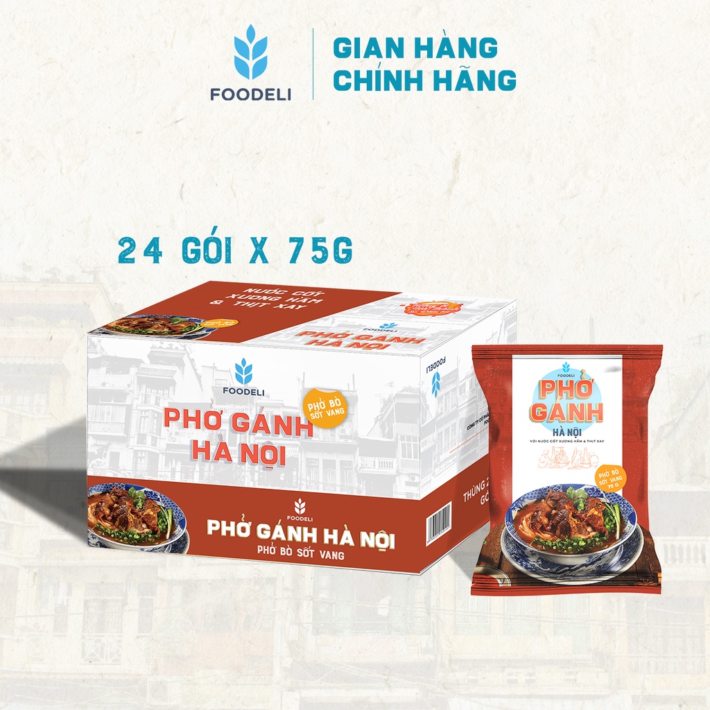 Phở Gánh Hà Nội ăn liền - Phở Bò Sốt Vang (Thùng 24x75Gr)