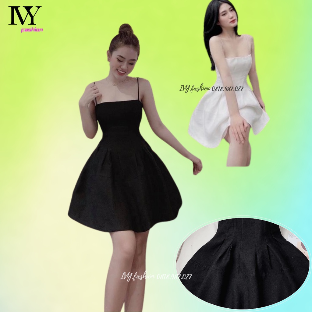 🔥40-65KG🔥 Đầm váy xòe xếp ly 🔥cotton ánh🔥 2 dây đen trắng cúp ngực ivy.fashion đi biển dự tiệc dạo phố bigsize gợi cảm s