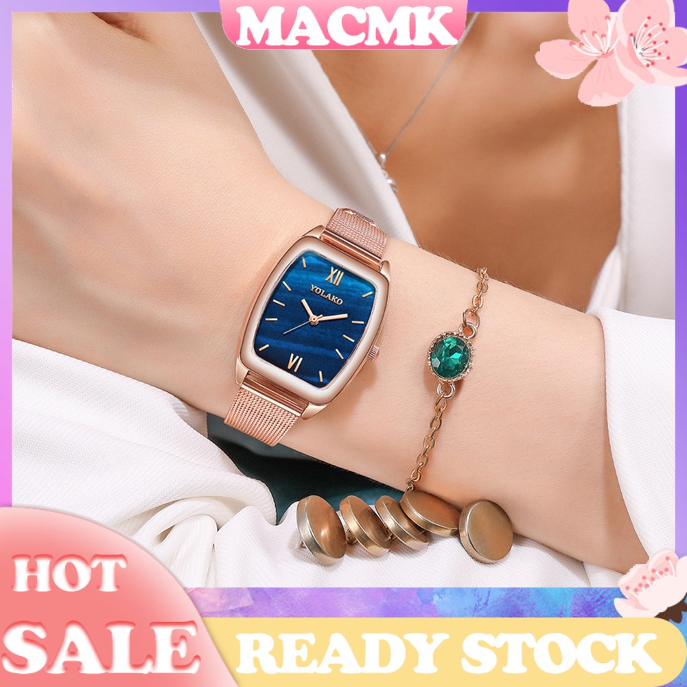 MACmk Yolako Women Stylish Barrel Shape Dial Roman Numeral Quartz Movement Wrist Watch