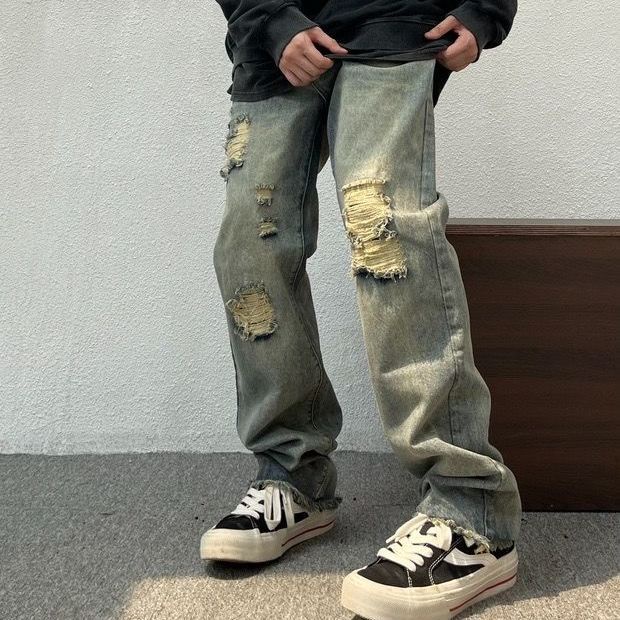 Quần Jeans Dài Phối Vết Rách Thời Trang Cá Tính Cho Nữ