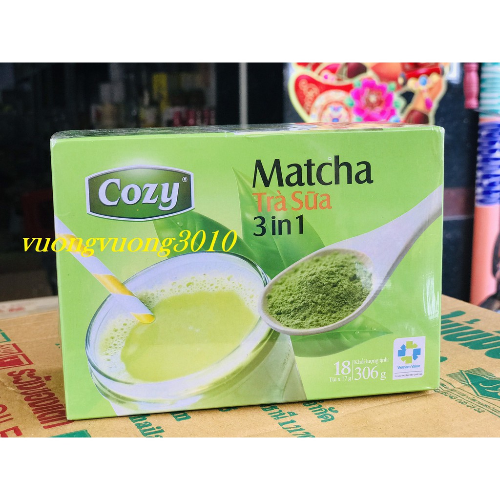 Trà Sữa Matcha Cozy Hòa Tan 3 trong 1 hộp 306g 18 gói